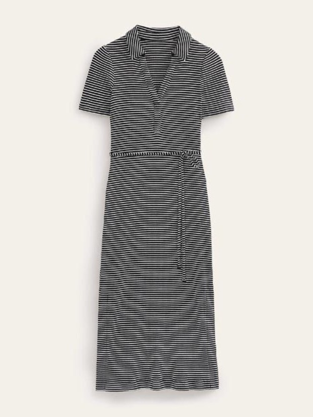 Boden Ribbed-Jersey Midi Shirt Black & White Striped Dress, US 10 Boden
